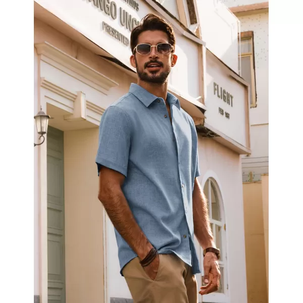 imagePJ PAUL JONES Mens Casual Shirts Short Sleeve Button Down Shirt Lightweight Summer ShirtsLight Blue