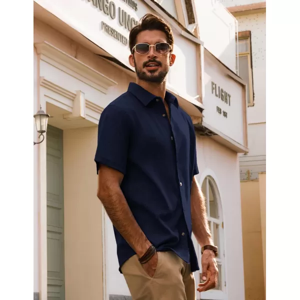 imagePJ PAUL JONES Mens Casual Shirts Short Sleeve Button Down Shirt Lightweight Summer ShirtsNavy Blue