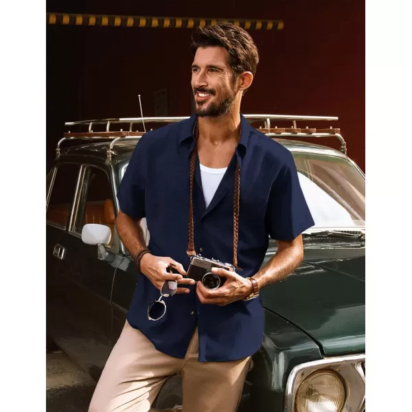 imagePJ PAUL JONES Mens Casual Shirts Short Sleeve Button Down Shirt Lightweight Summer ShirtsNavy Blue