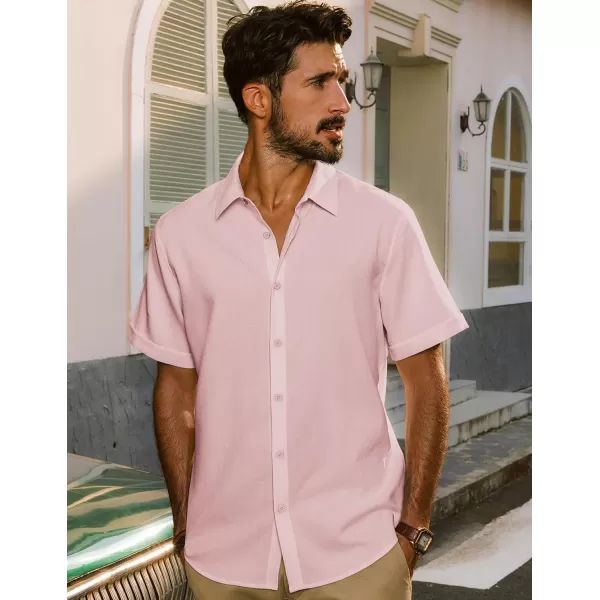 imagePJ PAUL JONES Mens Casual Shirts Short Sleeve Button Down Shirt Lightweight Summer ShirtsPink