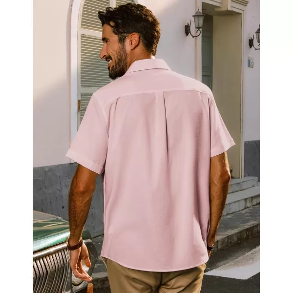 imagePJ PAUL JONES Mens Casual Shirts Short Sleeve Button Down Shirt Lightweight Summer ShirtsPink
