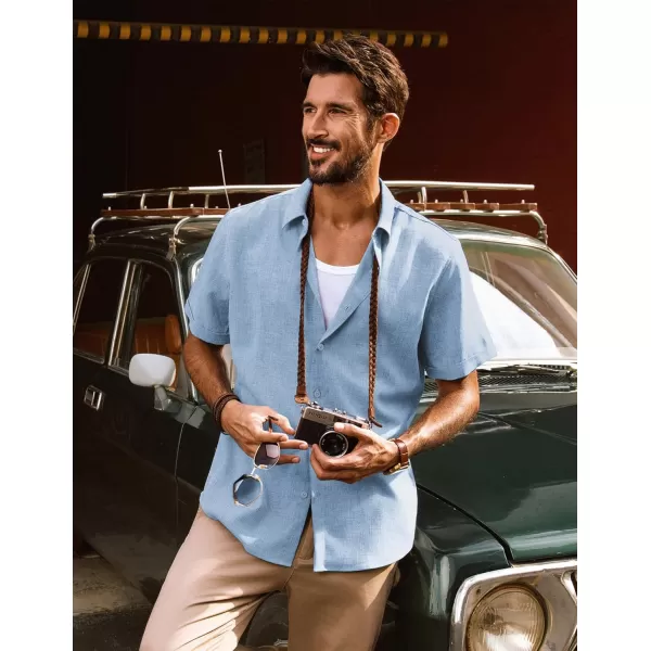imagePJ PAUL JONES Mens Casual Shirts Short Sleeve Button Down Shirt Lightweight Summer ShirtsSky Blue