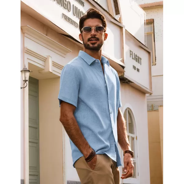 imagePJ PAUL JONES Mens Casual Shirts Short Sleeve Button Down Shirt Lightweight Summer ShirtsSky Blue