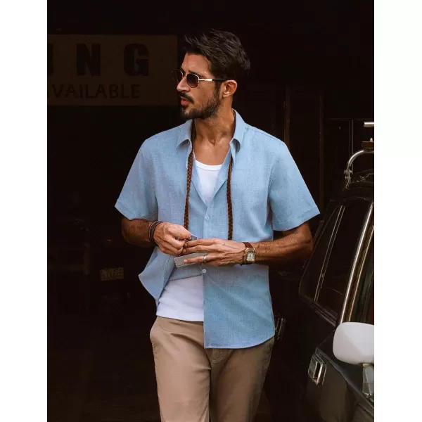 imagePJ PAUL JONES Mens Casual Shirts Short Sleeve Button Down Shirt Lightweight Summer ShirtsSky Blue
