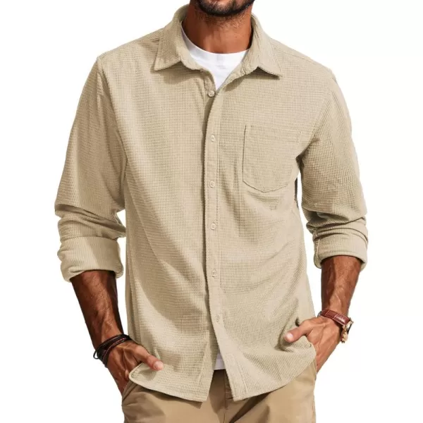 imagePJ PAUL JONES Mens Button Down Shirt Texture Wrinkle Free Shirts Long Sleeve Waffle Untucked ShirtApricot