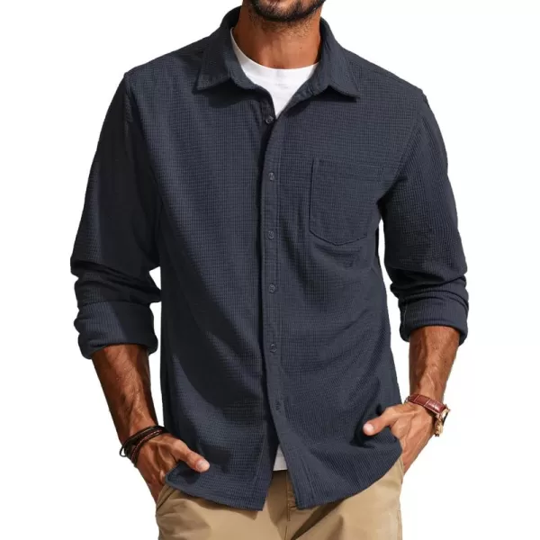 imagePJ PAUL JONES Mens Button Down Shirt Texture Wrinkle Free Shirts Long Sleeve Waffle Untucked ShirtCarbon Black