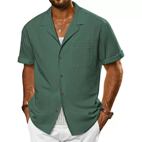 imagePJ PAUL JONES Mens Casual Button Down Shirts Short Sleeve Cotton Shirt Cuban Summer Vacation Shirts with PocketGreen