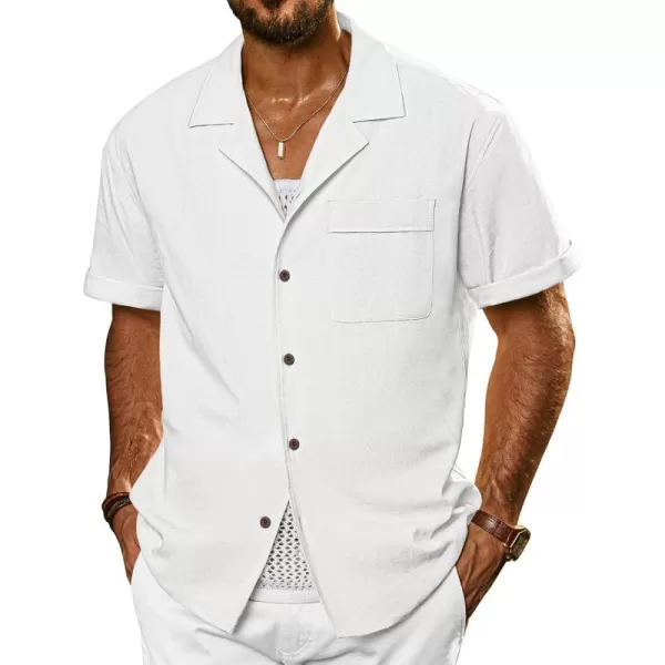 imagePJ PAUL JONES Mens Casual Button Down Shirts Short Sleeve Cotton Shirt Cuban Summer Vacation Shirts with PocketWhite