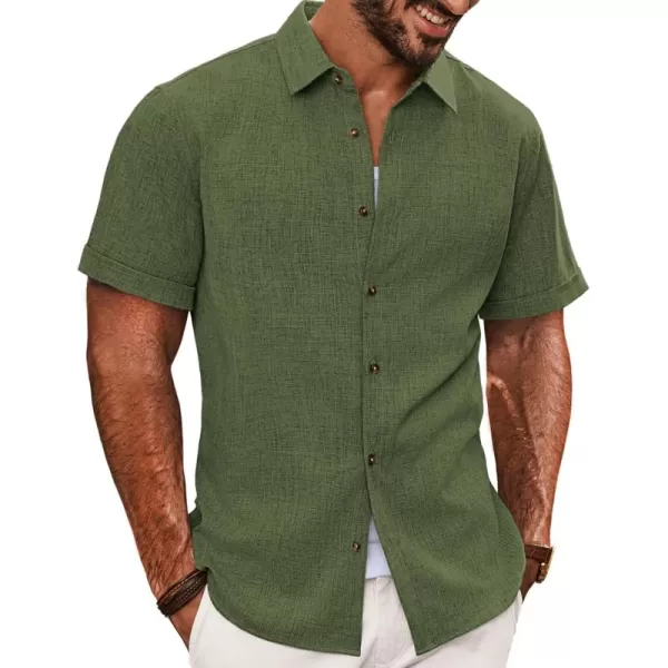 imagePJ PAUL JONES Mens Casual Shirts Short Sleeve Button Down Shirt Lightweight Summer ShirtsArmy Green