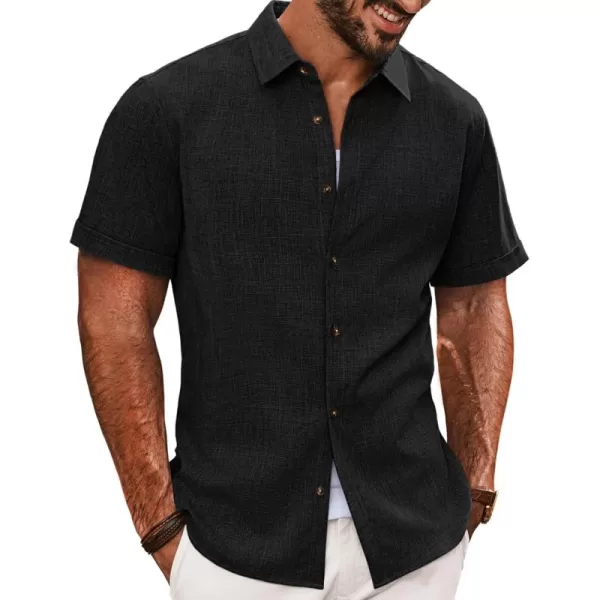 imagePJ PAUL JONES Mens Casual Shirts Short Sleeve Button Down Shirt Lightweight Summer ShirtsBlack