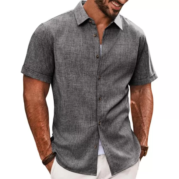 imagePJ PAUL JONES Mens Casual Shirts Short Sleeve Button Down Shirt Lightweight Summer ShirtsDark Gray