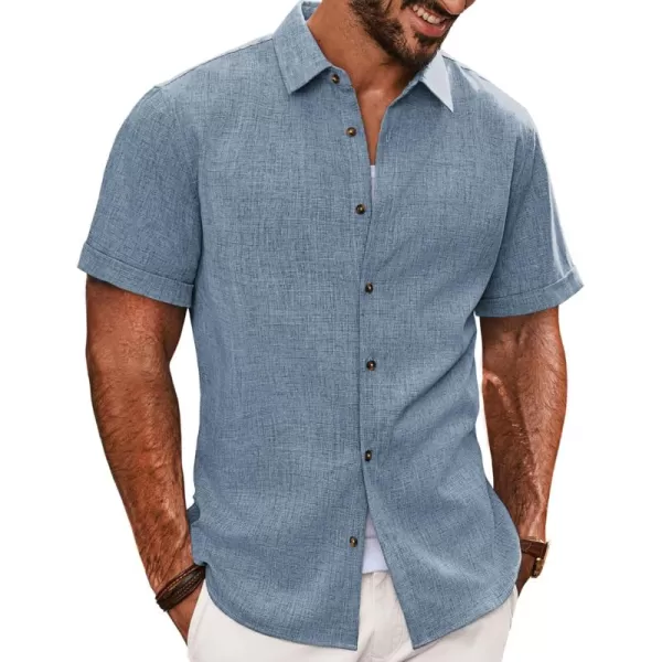 imagePJ PAUL JONES Mens Casual Shirts Short Sleeve Button Down Shirt Lightweight Summer ShirtsLight Blue