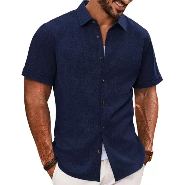 imagePJ PAUL JONES Mens Casual Shirts Short Sleeve Button Down Shirt Lightweight Summer ShirtsNavy Blue