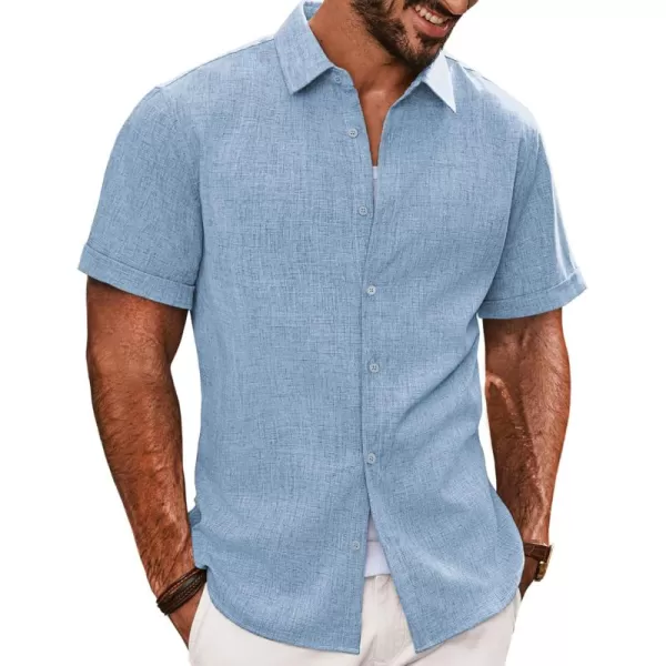 imagePJ PAUL JONES Mens Casual Shirts Short Sleeve Button Down Shirt Lightweight Summer ShirtsSky Blue