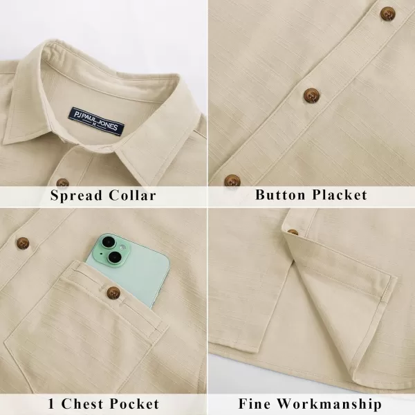 imagePJ PAUL JONES Mens Cotton Linen Textured Shirts Short Sleeve Button Down Shirts Summer Beach Untuckit Shirt with PocketBeige