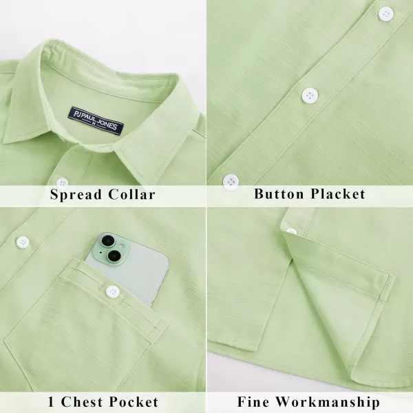 imagePJ PAUL JONES Mens Cotton Linen Textured Shirts Short Sleeve Button Down Shirts Summer Beach Untuckit Shirt with PocketGreen