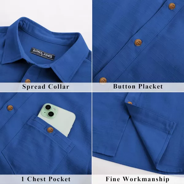 imagePJ PAUL JONES Mens Cotton Linen Textured Shirts Short Sleeve Button Down Shirts Summer Beach Untuckit Shirt with PocketRoyal Blue