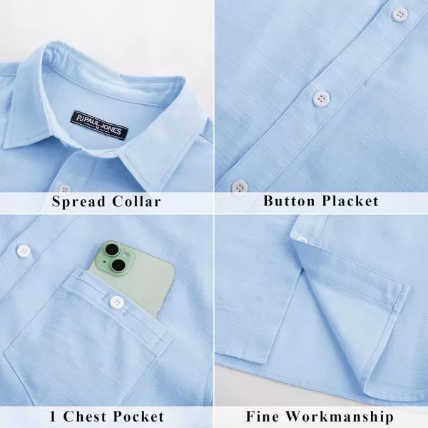imagePJ PAUL JONES Mens Cotton Linen Textured Shirts Short Sleeve Button Down Shirts Summer Beach Untuckit Shirt with PocketSky Blue