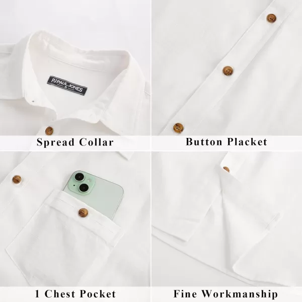 imagePJ PAUL JONES Mens Cotton Linen Textured Shirts Short Sleeve Button Down Shirts Summer Beach Untuckit Shirt with PocketWhite