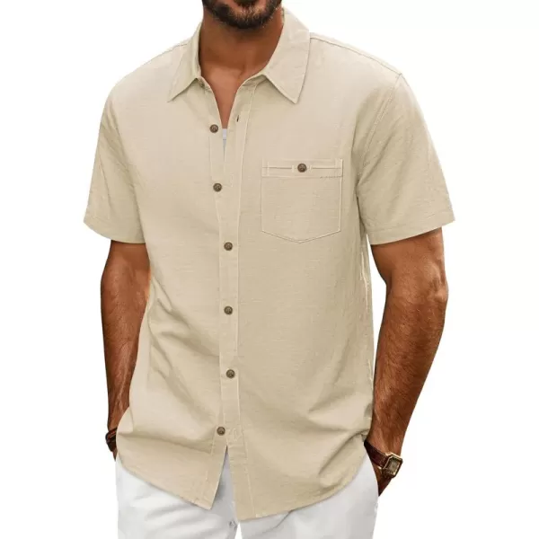 imagePJ PAUL JONES Mens Cotton Linen Textured Shirts Short Sleeve Button Down Shirts Summer Beach Untuckit Shirt with PocketBeige