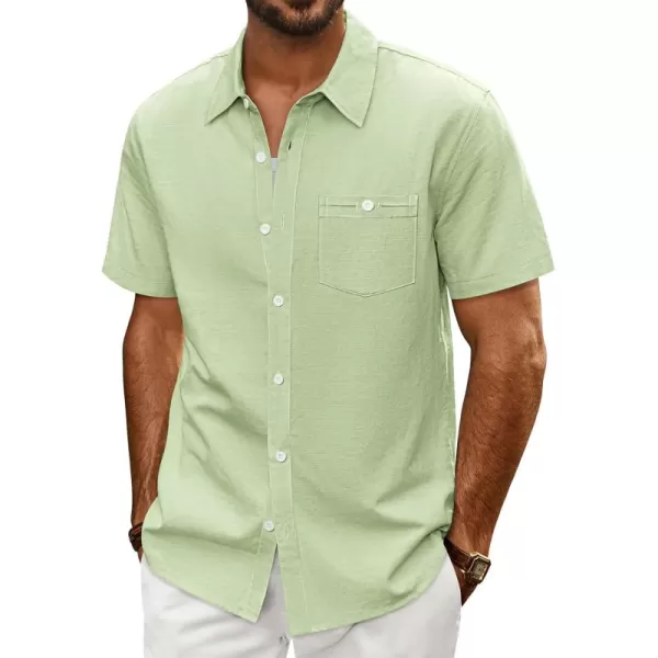 imagePJ PAUL JONES Mens Cotton Linen Textured Shirts Short Sleeve Button Down Shirts Summer Beach Untuckit Shirt with PocketGreen