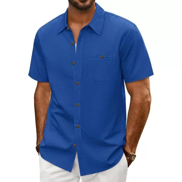 imagePJ PAUL JONES Mens Cotton Linen Textured Shirts Short Sleeve Button Down Shirts Summer Beach Untuckit Shirt with PocketRoyal Blue