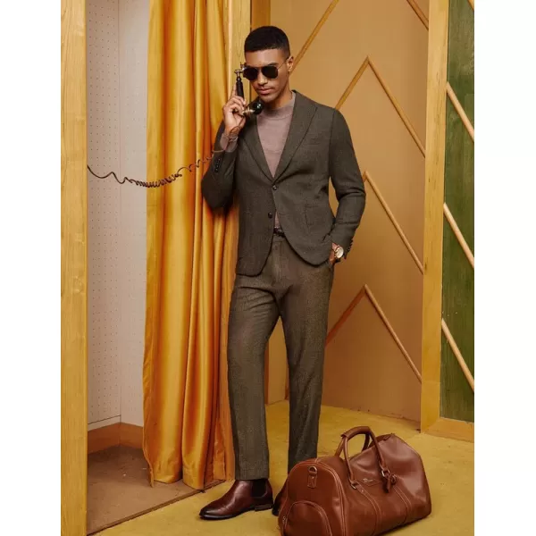 imagePJ PAUL JONES Mens Herringbone Tweed Blazer Vintage Wool Blend Two Button Sport Coat Jacket with PocketsCoffee