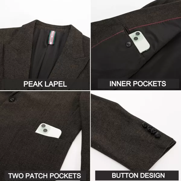 imagePJ PAUL JONES Mens Herringbone Tweed Blazer Vintage Wool Blend Two Button Sport Coat Jacket with PocketsCoffee