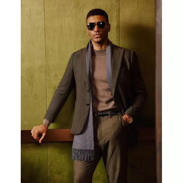 imagePJ PAUL JONES Mens Herringbone Tweed Blazer Vintage Wool Blend Two Button Sport Coat Jacket with PocketsCoffee