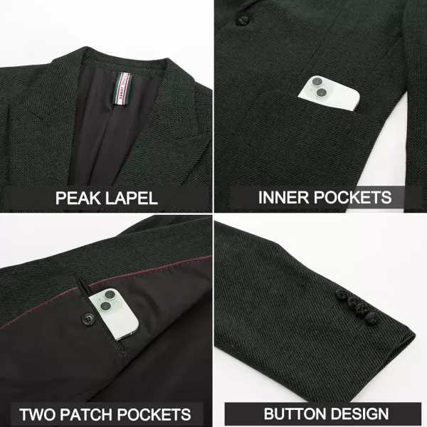 imagePJ PAUL JONES Mens Herringbone Tweed Blazer Vintage Wool Blend Two Button Sport Coat Jacket with PocketsDark Green
