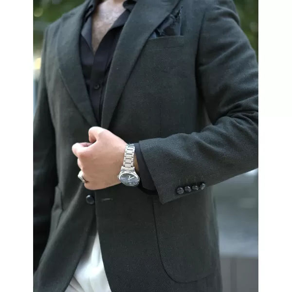 imagePJ PAUL JONES Mens Herringbone Tweed Blazer Vintage Wool Blend Two Button Sport Coat Jacket with PocketsDark Green