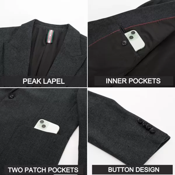 imagePJ PAUL JONES Mens Herringbone Tweed Blazer Vintage Wool Blend Two Button Sport Coat Jacket with PocketsDark Grey