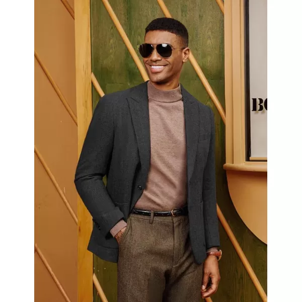 imagePJ PAUL JONES Mens Herringbone Tweed Blazer Vintage Wool Blend Two Button Sport Coat Jacket with PocketsDark Grey