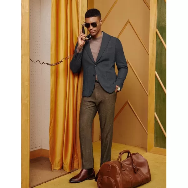imagePJ PAUL JONES Mens Herringbone Tweed Blazer Vintage Wool Blend Two Button Sport Coat Jacket with PocketsDark Grey