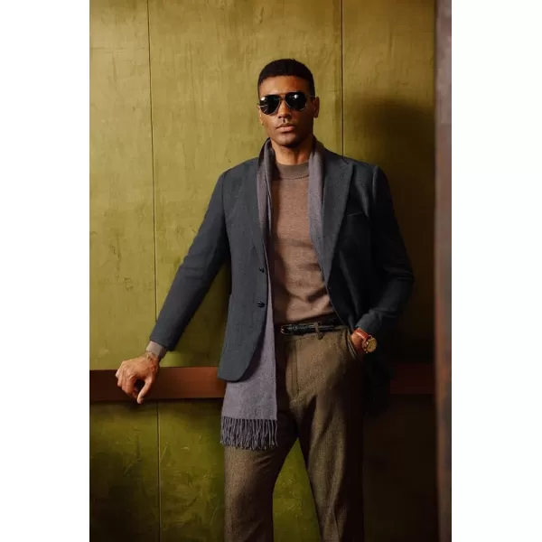 imagePJ PAUL JONES Mens Herringbone Tweed Blazer Vintage Wool Blend Two Button Sport Coat Jacket with PocketsDark Grey