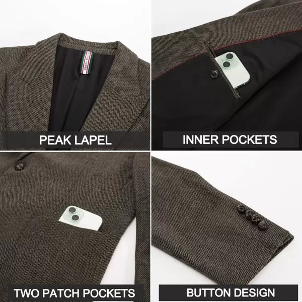 imagePJ PAUL JONES Mens Herringbone Tweed Blazer Vintage Wool Blend Two Button Sport Coat Jacket with PocketsKhaki