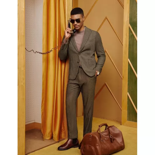 imagePJ PAUL JONES Mens Herringbone Tweed Blazer Vintage Wool Blend Two Button Sport Coat Jacket with PocketsKhaki