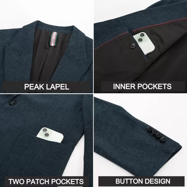imagePJ PAUL JONES Mens Herringbone Tweed Blazer Vintage Wool Blend Two Button Sport Coat Jacket with PocketsNavy Blue
