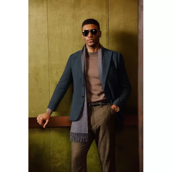 imagePJ PAUL JONES Mens Herringbone Tweed Blazer Vintage Wool Blend Two Button Sport Coat Jacket with PocketsNavy Blue