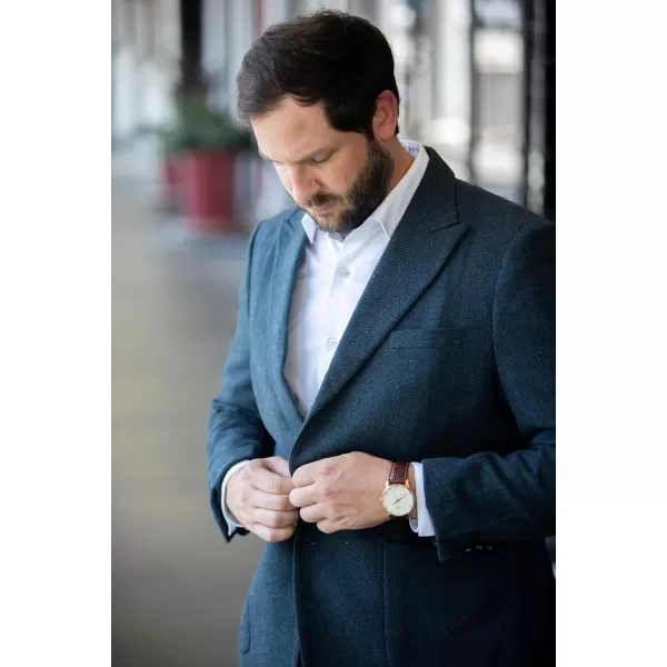 imagePJ PAUL JONES Mens Herringbone Tweed Blazer Vintage Wool Blend Two Button Sport Coat Jacket with PocketsNavy Blue