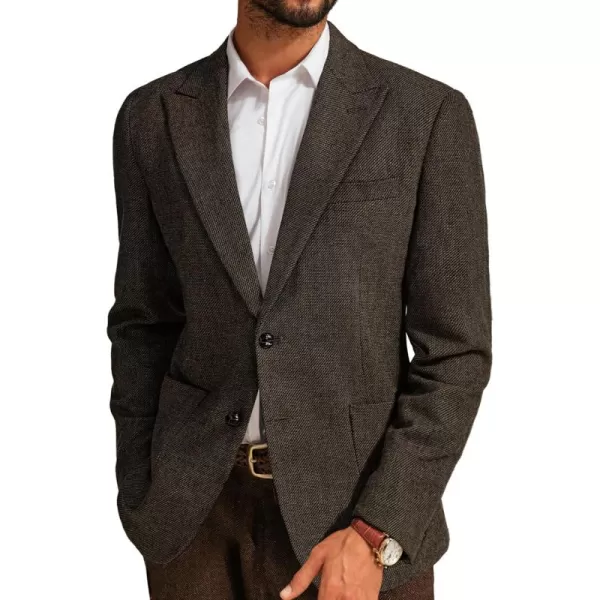 imagePJ PAUL JONES Mens Herringbone Tweed Blazer Vintage Wool Blend Two Button Sport Coat Jacket with PocketsCoffee