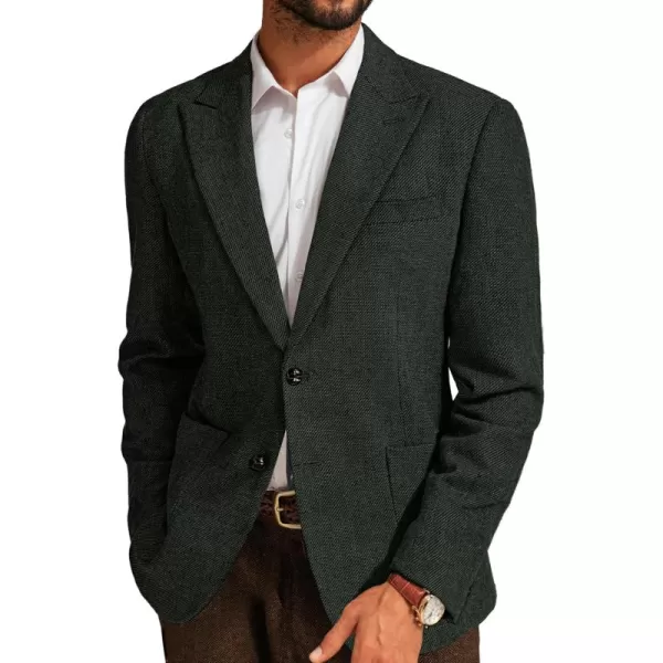 imagePJ PAUL JONES Mens Herringbone Tweed Blazer Vintage Wool Blend Two Button Sport Coat Jacket with PocketsDark Green