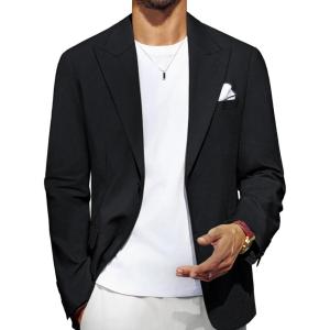 imagePJ PAUL JONES Blazer for Men Casual CottonLinen Sport Coat Lightweight 2 Button Lined Blazer JacketBlack