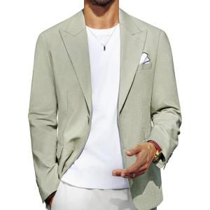 imagePJ PAUL JONES Blazer for Men Casual CottonLinen Sport Coat Lightweight 2 Button Lined Blazer JacketLight Green