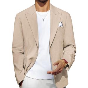 imagePJ PAUL JONES Blazer for Men Casual CottonLinen Sport Coat Lightweight 2 Button Lined Blazer JacketLight Khaki