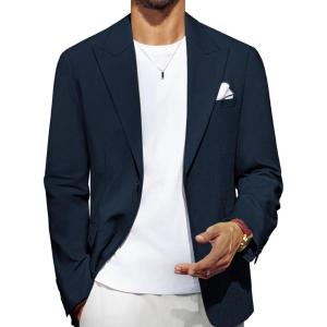 imagePJ PAUL JONES Blazer for Men Casual CottonLinen Sport Coat Lightweight 2 Button Lined Blazer JacketNavy Blue