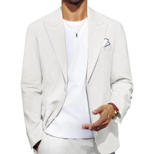 imagePJ PAUL JONES Blazer for Men Casual CottonLinen Sport Coat Lightweight 2 Button Lined Blazer JacketWhite