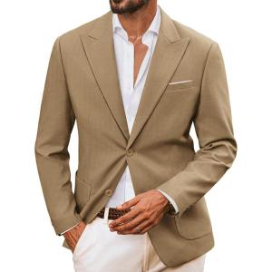 imagePJ PAUL JONES Mens Blazer Cotton Linen Suit Jacket Lightweight Casual Blazer Jackets with PocketsKhaki