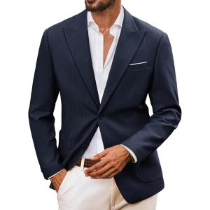 imagePJ PAUL JONES Mens Blazer Cotton Linen Suit Jacket Lightweight Casual Blazer Jackets with PocketsNavy Blue