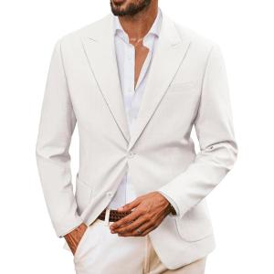 imagePJ PAUL JONES Mens Blazer Cotton Linen Suit Jacket Lightweight Casual Blazer Jackets with PocketsWhite